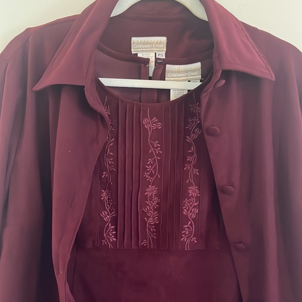 Vintage Coldwater Creek Two Piece Set Dress Jacket Floral Burgundy S 90s cottage - Picture 2 of 10